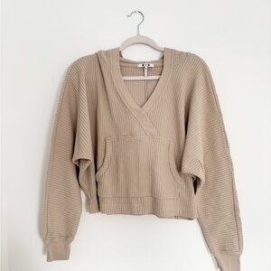 Three Dots Tan Waffle Knit Hoodie